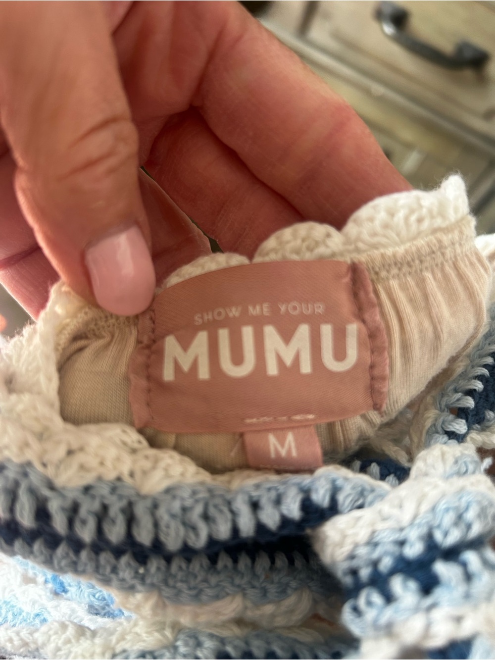 Show Me Your MuMu Blue and White Crochet Backless Dress - Picture 2 of 6